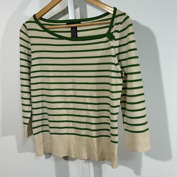 Banana Republic Sweaters - Y2K Banana Republic Extra Fine Italian Merino Stripe Sweater – Green & Cream, L